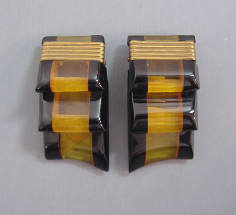 BAKELITE apple juice and black bow dress clips