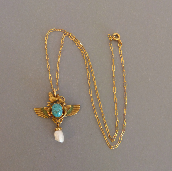 EGYPTIAN 14k DECO motif pendant scarab