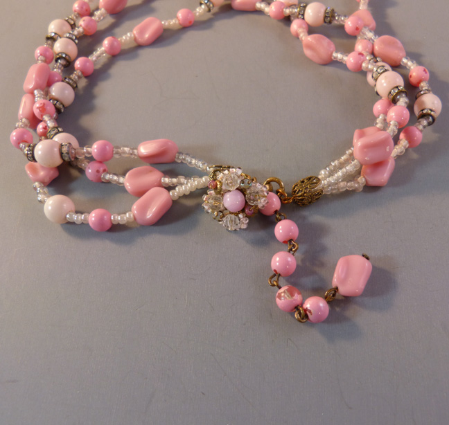 MIRIAM HASKELL pink beads necklace opalescent seed beads - $98.00 ...