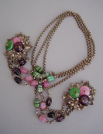 MIRIAM HASKELL Hess pink, green, purple glass beads lariat 1940 - $798. ...