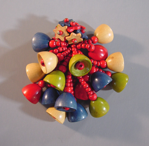 HASKELL Hess red, blue green and natural wood beads dress clip