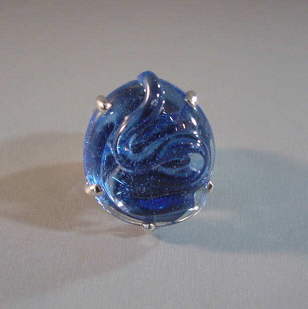 MARIQUITA MASTERSON cornflower poured glass ring in sterling