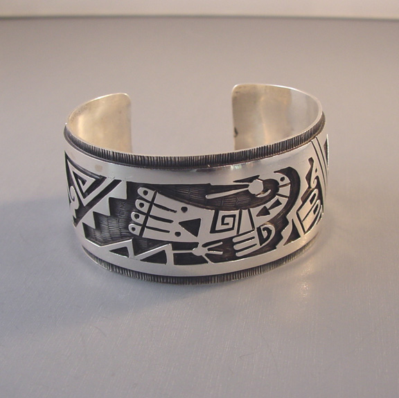 TIM YAZZIE Navajo sterling overlay bracelet parrot design