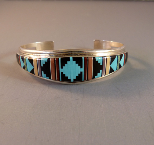 SYLVESTER NOCHE Zuni sterling and inlay bracelet, turquoise, jet, coral ...