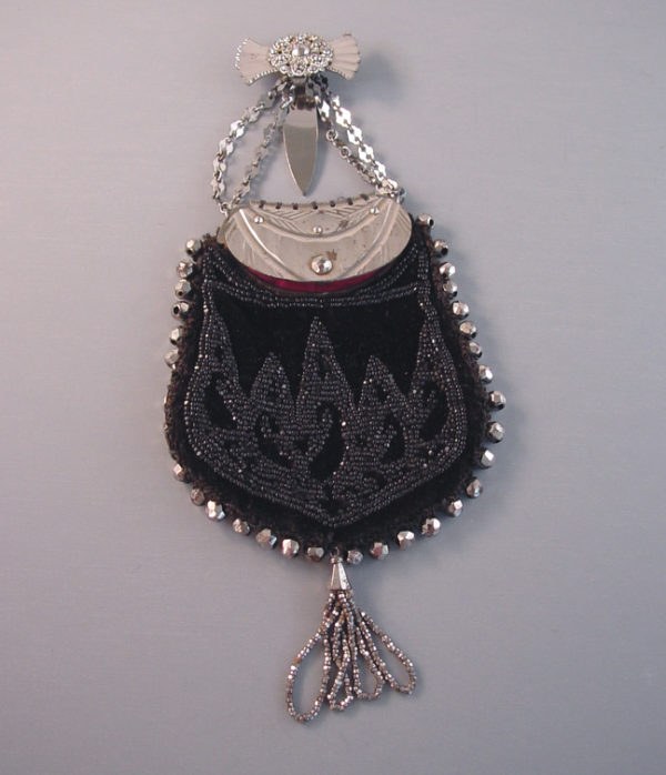 VICTORIAN cut steel chatelaine purse, circa 1850