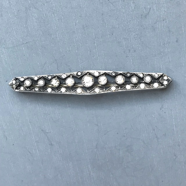 STERLING and clear rhinestones bar pin - Morning Glory Jewelry