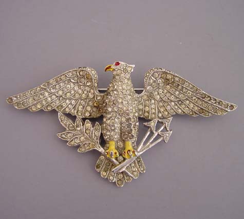 EAGLE clear rhinestone pave patriotic eagle brooch
