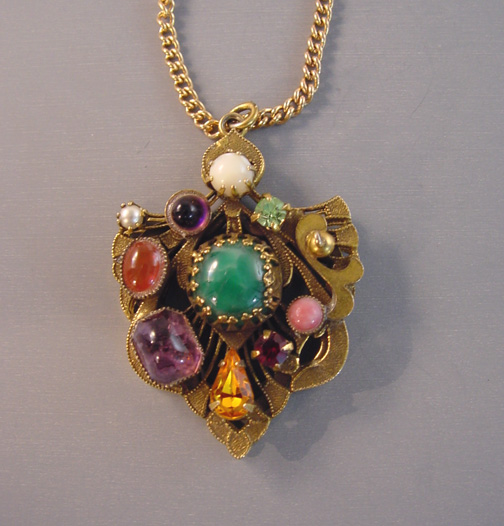 PENDANT with lovely multi-colored rhinestones & cabochons - Morning ...