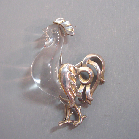 JELLY belly rooster brooch set in silver tone