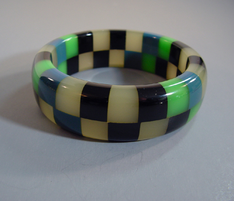 SHULTZ bakelite two row check bangle in smoke, green, blue