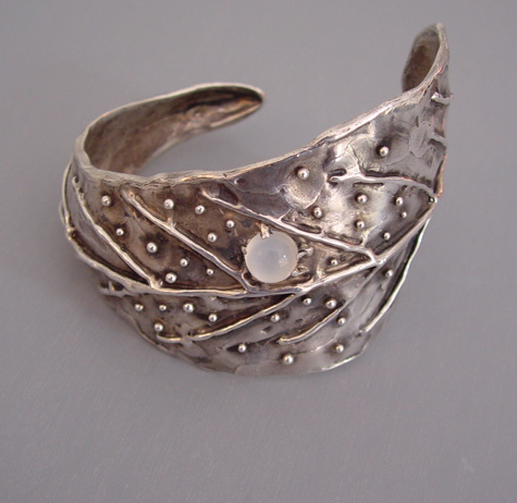 STERLING silver leaf bracelet with moonstone