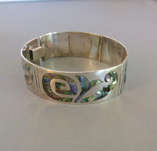 MEXICO abalone inlaid sterling hinged links bracelet