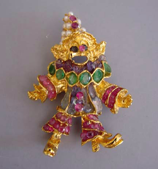 SWOBODA garnet, emerald and pearls clown pin