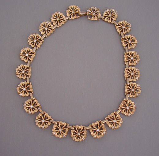 TRIFARI gold tone flowers necklace with clear rhinestones - Morning ...