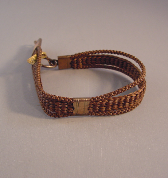 VICTORIAN woven hair watch chain with brown hair in two strands