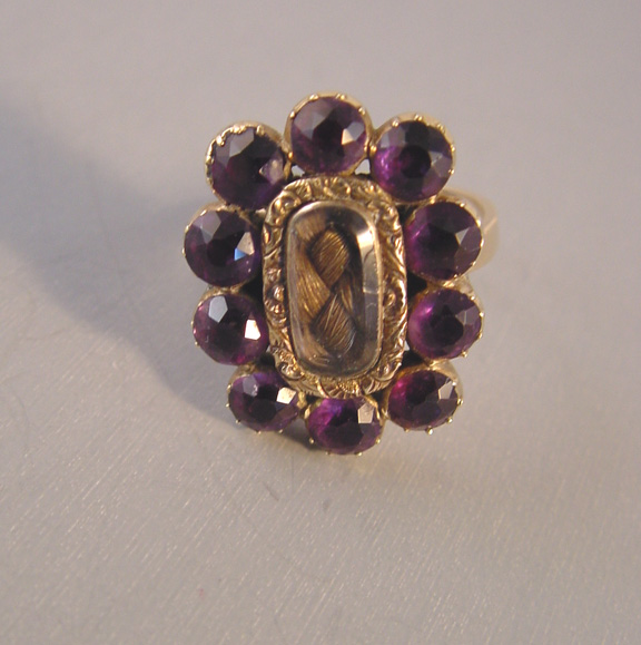 VICTORIAN /Georgian 10 karat gold hair ring with amethysts