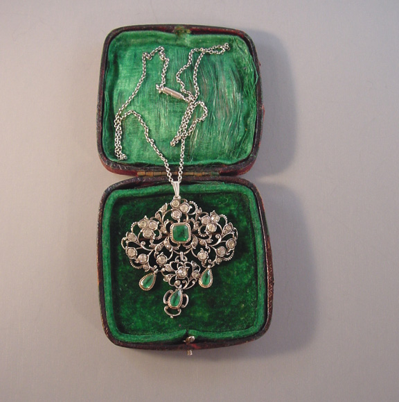 GREEN & clear marvelous paste necklace or brooch in sterling silver