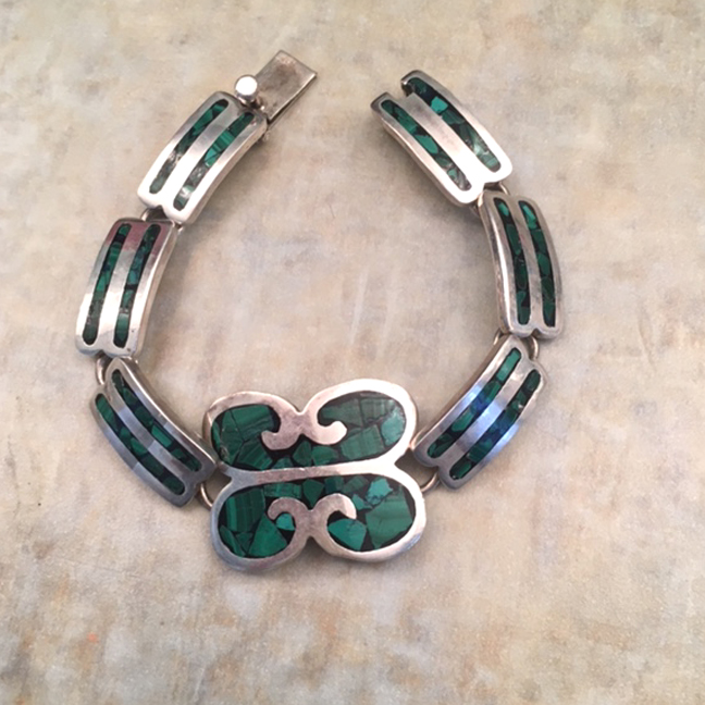 MEXICO sterling silver and malachite chips bracelet