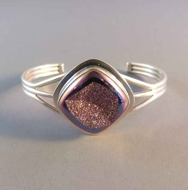 STERLING bracelet with a center purple and blue Drusy