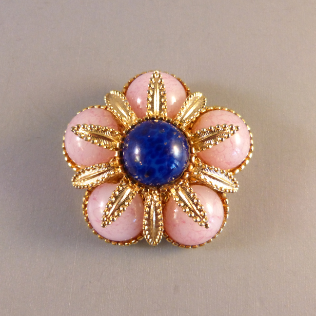 SPHINX pink and dark blue cabochons brooch