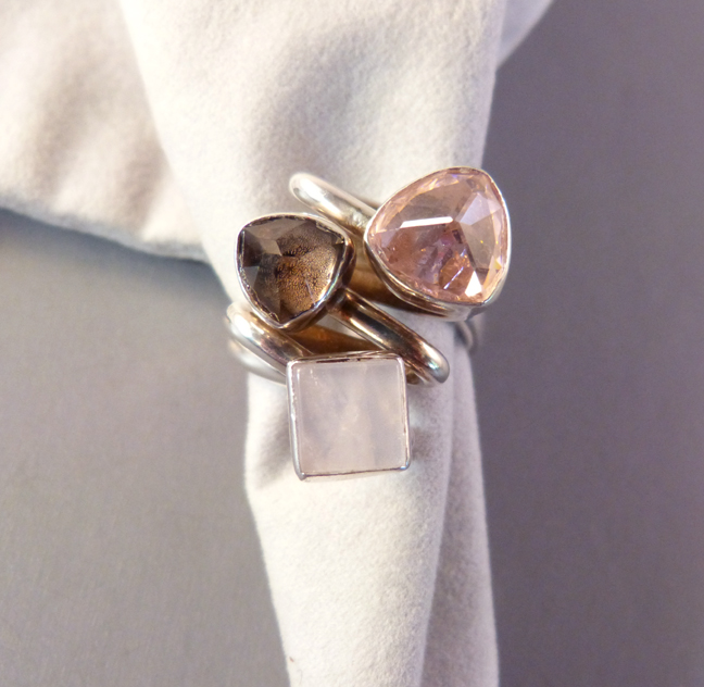 LILLY Barrack ring with a pink CZ, smoky quartz and white quartz - $130