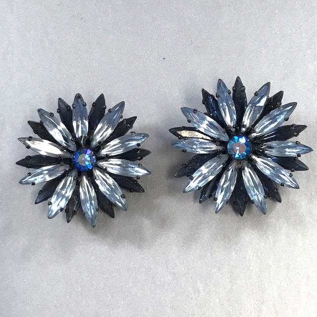 REGENCY earrings with long marquis rhinestones  in baby and medium blue