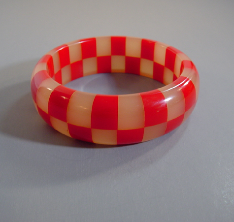 SHULTZ bakelite two row bangle in red and smoke, an unusual lovely combination