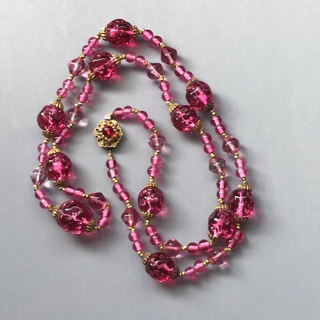 MIRIAM HASKELL cranberry glass pink beads necklace