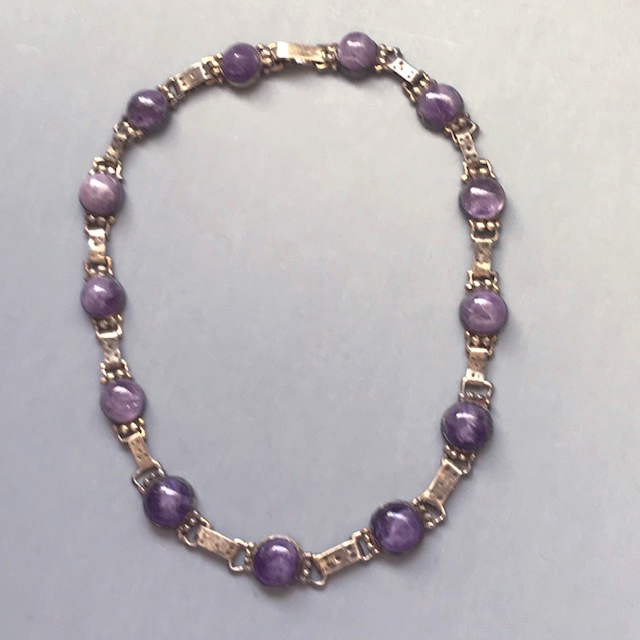 TAXCO, MEXICO necklace with lovely purple amethyst cabochons in a sterling silver setting