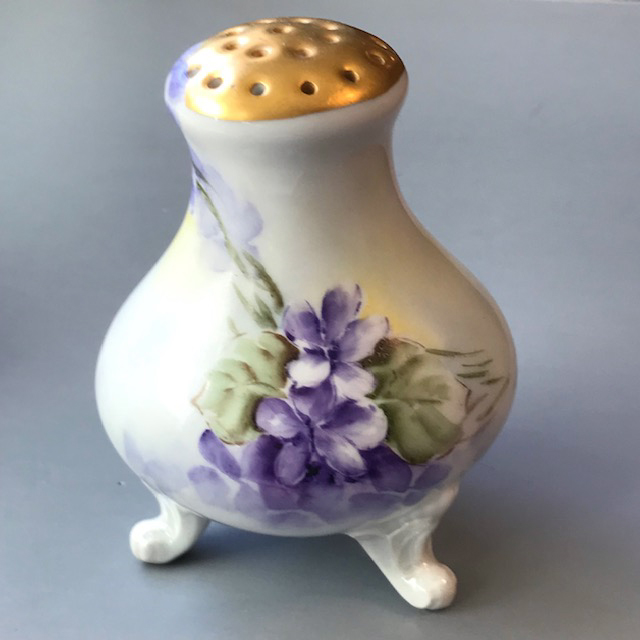 VIOLETS beautiful hand painted violets china sugar shaker