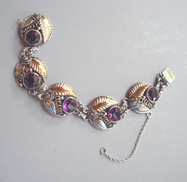 HOBE purple rhinestones and sterling silver bracelet with 14k gold plating