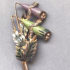 DEJA ORIGINAL enameled trumpet flower and leaves bouquet brooch in lavender and green with clear rhinestones - Image 2