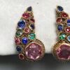 HOBE comma shaped earrings with pink, blue, rose and green stones, the stones are garnet and glass doublets - Image 3