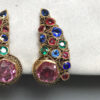 HOBE comma shaped earrings with pink, blue, rose and green stones, the stones are garnet and glass doublets - Image 4