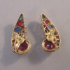 HOBE comma shaped earrings with pink, blue, rose and green stones, the stones are garnet and glass doublets - Image 5