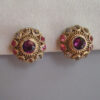 HOBE earrings with unfoiled faceted rhinestones in purple, pink and clear, all set in sterling gilt hand made wire work filigree - Image 2