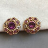 HOBE earrings in unfoiled purple, pink and clear unfoiled rhinestones set in hand made gilt wire work - Image 2